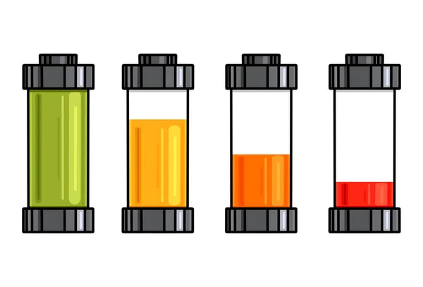Conjunto Contorno Desenhos Animados Vários Tipos Baterias Transparentes Carga Elemento — Vetor de Stock