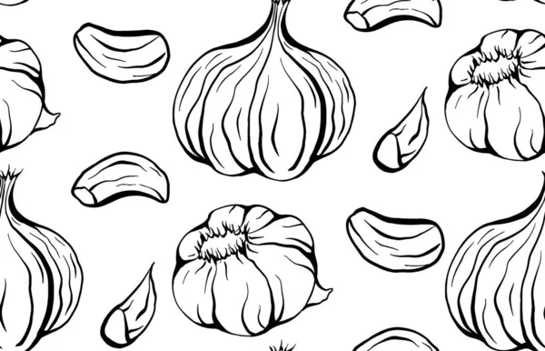 Seamless Pattern Sketch Outline Garlic Illustration Antibacterial Product Health Useful — Stock Vector