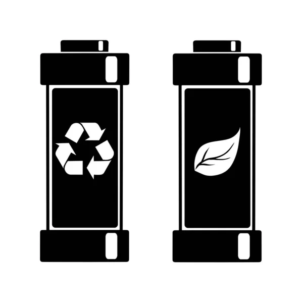 Silueta Negra Acumulador Ecológico Reciclable Conjunto Batería Con Símbolo Reciclaje — Archivo Imágenes Vectoriales