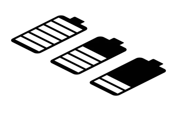 Ensemble Isométrie Silhouette Noire Types Différentes Batteries Charge Élément Contour — Image vectorielle