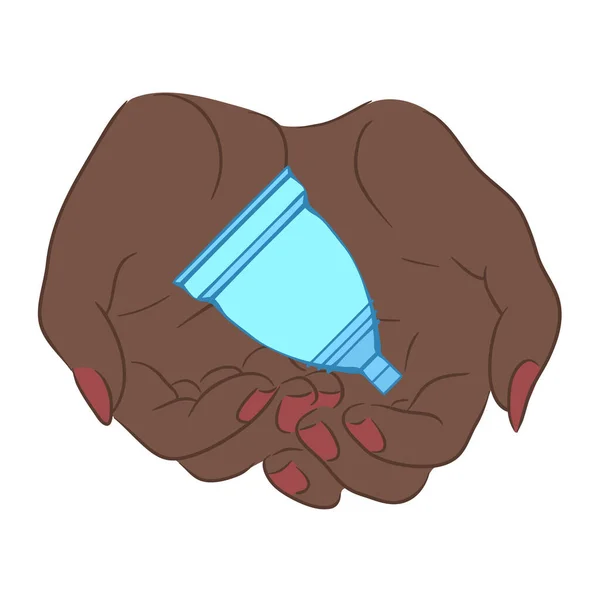 Жіночі Африканські Руки Тримають Менструальну Чашку Догляд Жіночим Здоров Нульовий — стоковий вектор
