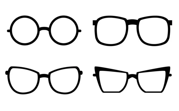 異なる黒のメガネのシルエットのセット 太陽の保護と光学機器 アイコン デザインのベクトル要素 — ストックベクタ