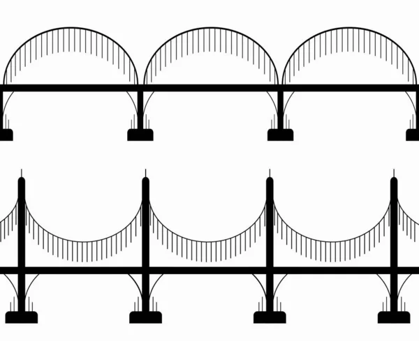 Conjunto Varios Puentes Silueta Negra Sin Costura Columnas Comunicaciones Municipales — Vector de stock