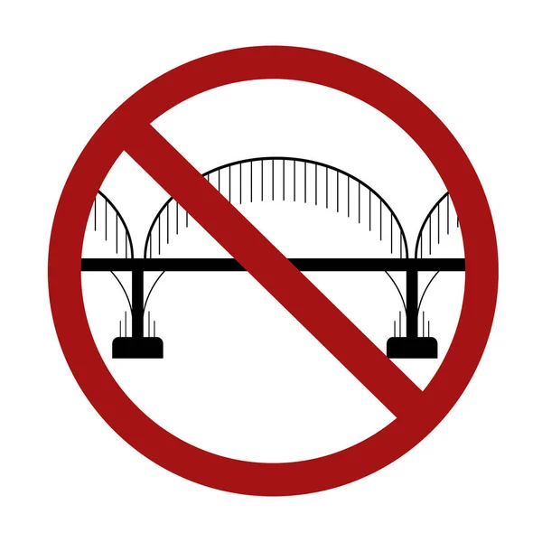 Zakaz Budowy Mostów Czarna Sylwetka Mostu Kolumnach Czerwonym Znaku Zakazu — Wektor stockowy