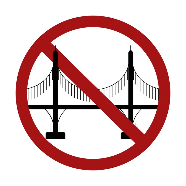 禁止建造桥梁 红色禁酒标志上的柱子上的一座桥的黑色轮廓 图标和图案的矢量禁止签名 — 图库矢量图片
