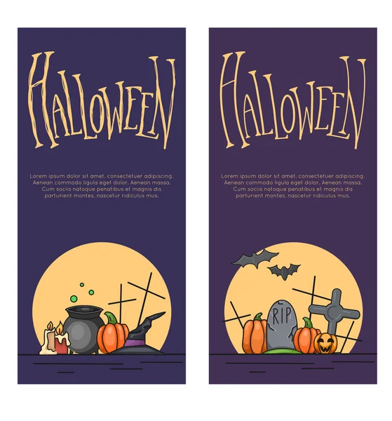 Ensemble Bannières Verticales Pour Halloween Avec Illustration Lettrage Bande Dessinée — Image vectorielle