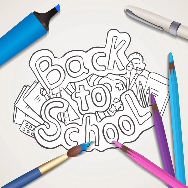 Zurück Zur Schule Quadratisches Banner Mit Realistischem Stift Bleistift Filzstift — Stockvektor