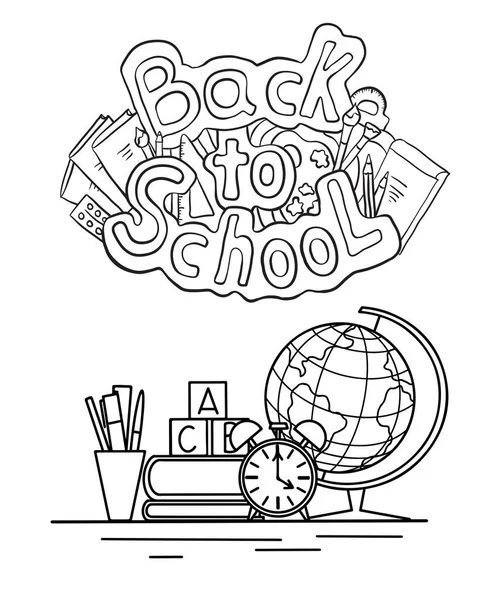 Zurück Zur Schule Vertikal Umrissenes Doodle Banner Mit Illustrationen Von — Stockvektor