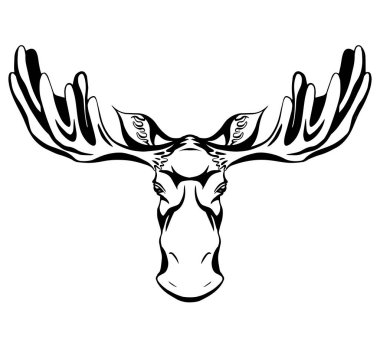 Geyik kafasının siyah siluetini, boynuzları ve yumurtadan çıkan boynuzları birleştirin. Vahşi memeli. Dövme, logo, simge, kartpostal ve tasarımlarınız için vektör çizimi çizimi.