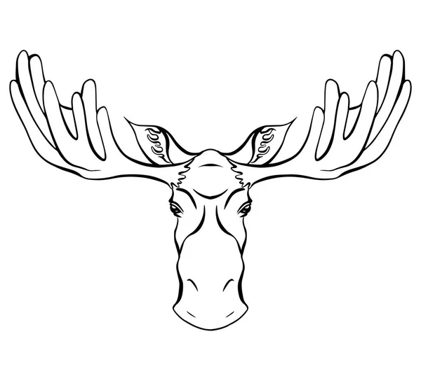 Контурная Иллюстрация Головы Лося Рогами Спереди Дикое Млекопитающее Векторный Силуэт — стоковый вектор