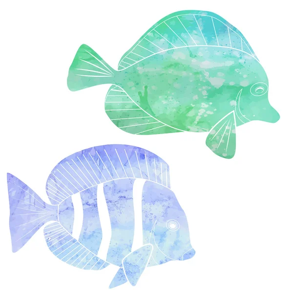 Set Von Verschiedenen Aquarell Tropischen Fischen Isoliert Vom Hintergrund Meeresfauna — Stockvektor