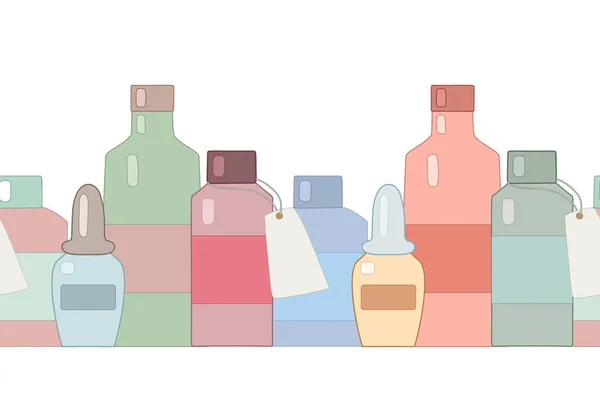 Borde Color Contorno Sin Costuras Con Botellas Frascos Medicina Perfumería — Vector de stock