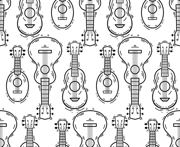 Seamless Pattern Outline Ukuleles Row White Background Hawaiian Music Musical — Stock Vector