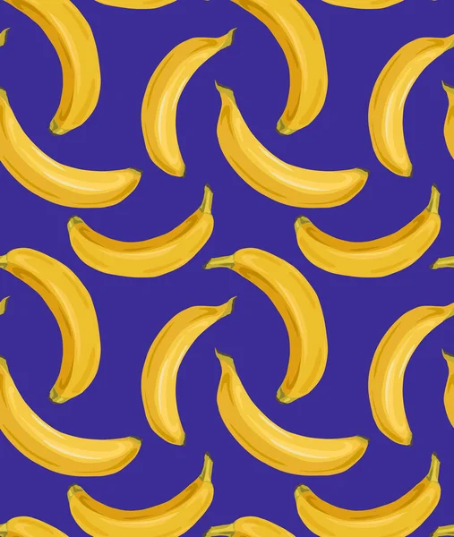 Cartoon Naadloos Patroon Met Sappige Bananen Blauwe Achtergrond Tropische Vruchten — Stockvector
