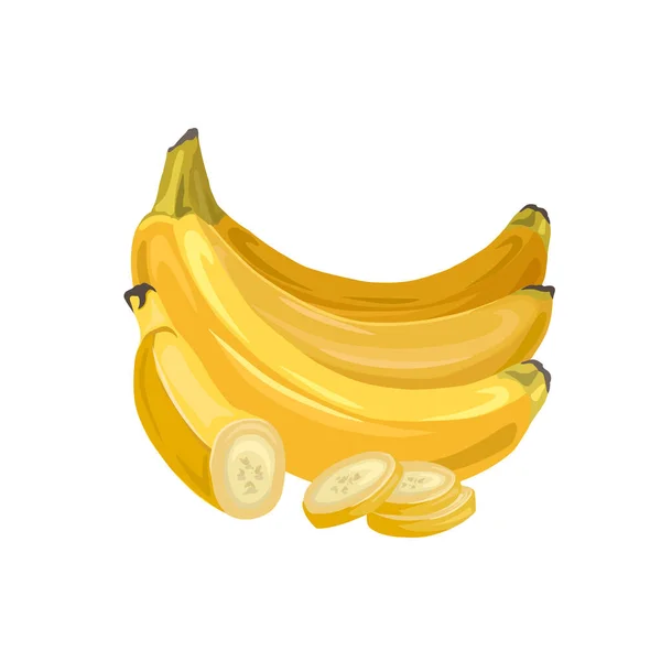 Bando Suculentas Bananas Tropicais Com Fatia Banana Fundo Branco Frutos —  Vetores de Stock