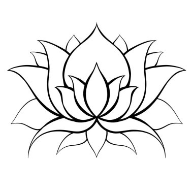 Lotus 'un taslağı. Narin su çiçeği. Spa ve yoga için doğal kutsal sembol. Logo, simge, pankart ve tasarımınız için zambak vektör konturu