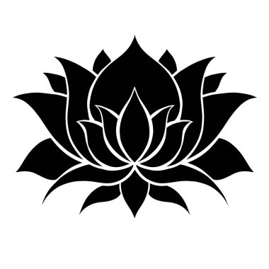 Lotus 'un siyah silueti. Narin su çiçeği. Spa ve yoga için doğal kutsal sembol. Web siteleri ve mobil uygulamalar için vektör kontur çiçek logosu ve zambak simgesi.