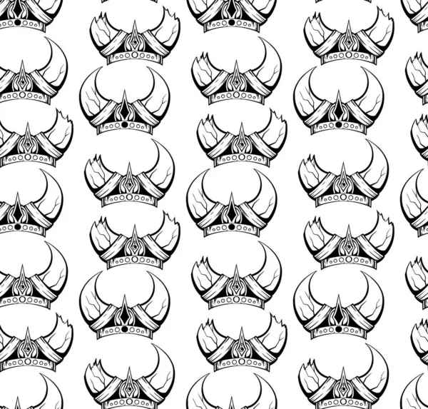 Seamless Pattern Contours Sketch Horned Viking Helmets Row Texture Ammunition — Stock Vector