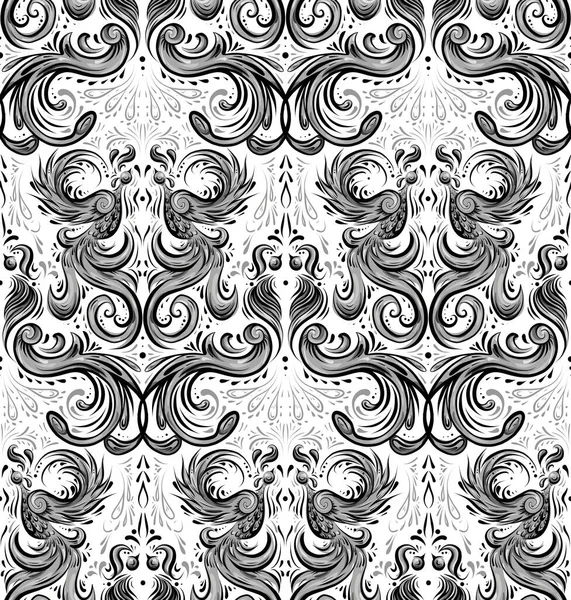 Seamless Luxury Vintage Damask Pattern Animalistic Wallpaper Curls Feathers Wings — Διανυσματικό Αρχείο