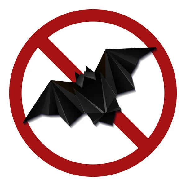 Origami Bat Röd Förbudsskylt Risk För Infektion Föda Inte Fladdermöss — Stock vektor