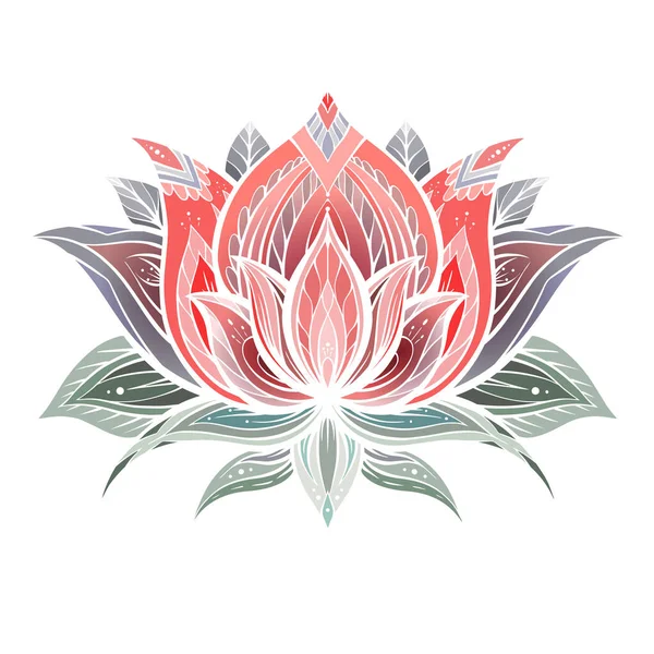 Gekleurde Tekening Van Een Lotus Met Een Boho Patroon Waterlelie — Stockvector