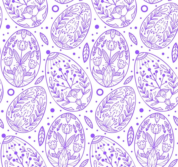 Seamless Pattern Violet Contour Easter Eggs White Background Holiday Wallpaper — Διανυσματικό Αρχείο