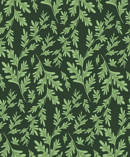 Полынь Травянистая Бесшовная Картина Темно Зеленом Фоне Ткань Травяными Полями — стоковый вектор