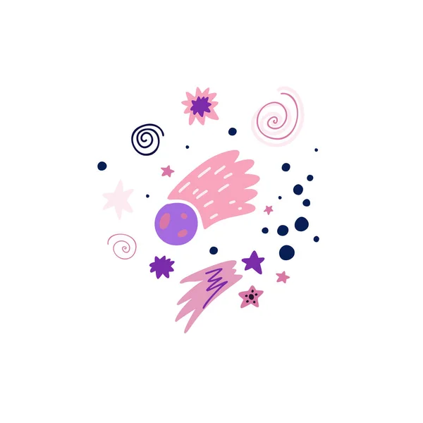 Illustration Pour Enfants Une Météorite Une Étoile Filante Étoiles Boucles — Image vectorielle