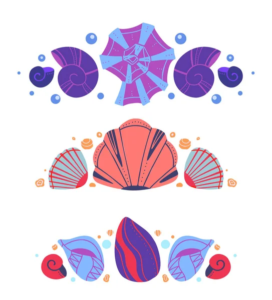 Set Spacers Seashells Sand Bubbles Vector Ocean Design Element Hand — 스톡 벡터