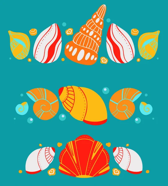 Set Afstandhouders Met Schelpen Zand Bellen Vector Oceaan Ontwerp Element — Stockvector