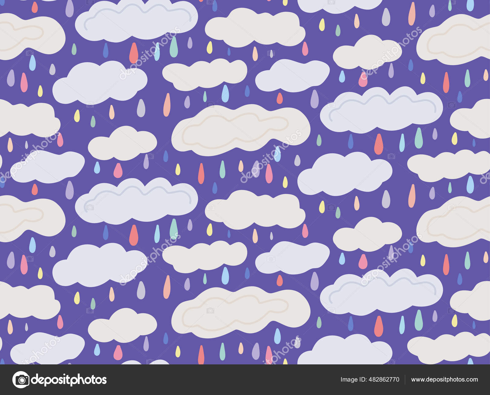 Lindo Patrón Infantil Con Gota Colorida Nube Sobre Fondo Violeta Vector de  stock #482862770 de ©veleri, image size:1600x1290