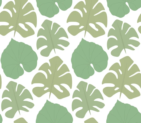 Простой Узор Зелеными Силуэтами Чудовищ Листьев Лианы Белом Фоне Тропическая — стоковый вектор
