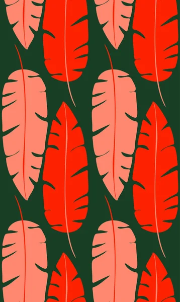 Modèle Rétro Contrasté Avec Des Silhouettes Rouges Feuilles Banane Sur — Image vectorielle
