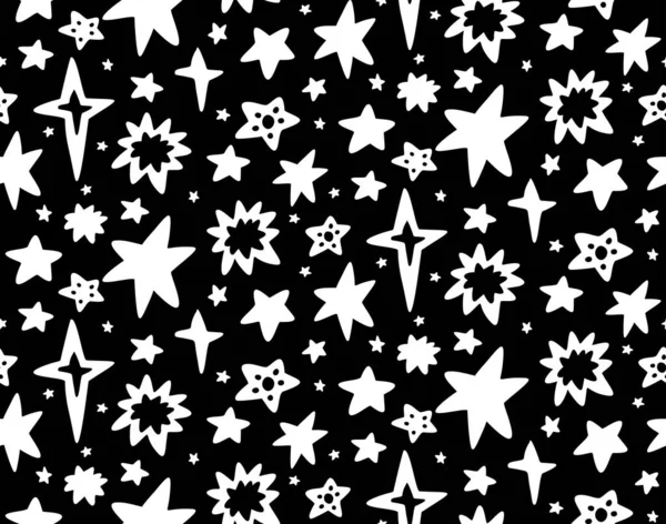 Patrón Cosmos Monocromo Infantil Sin Costuras Con Silueta Blanca Diferentes — Vector de stock