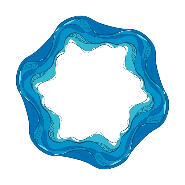 Cirkelframe Met Blauwe Turquoise Golven Met Wit Tribaal Patroon Kopieer — Stockvector