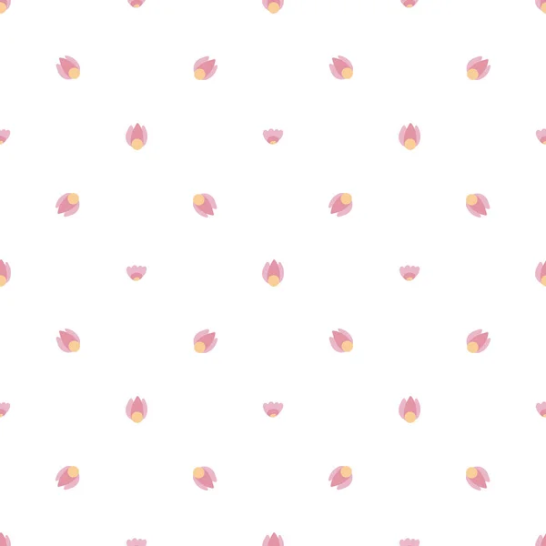 简单无缝的图案 白色背景上有小的粉红色花朵 孩子们用雏菊和郁金香做质感 病媒花纹墙纸 幼稚园用细腻织物 — 图库矢量图片