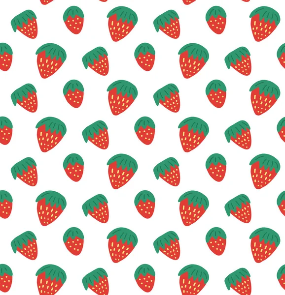 Patrón Infantil Simple Con Fresas Sobre Fondo Blanco Textura Plana — Vector de stock