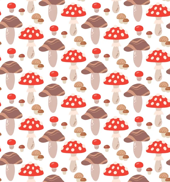 Modèle Dessin Animé Sans Couture Avec Des Champignons Des Amanitas — Image vectorielle