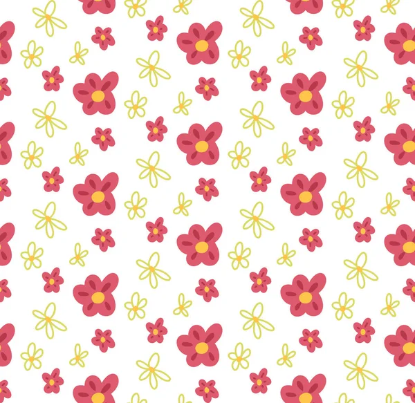 简单的孩子气的图案 白色背景上有花朵 矢量自然平坦质感与雏菊 色彩艳丽的植物纤维 有海葵和化妆品的壁纸 — 图库矢量图片