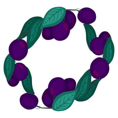 Erikli, yapraklı, dallı ve yazılı oval çerçeve. Yaz meyveleri ve yapraklarıyla doğal sınır. Vector el düz yuvarlak şablon ile böğürtlen ve kopyalama alanı. Kart ve menü