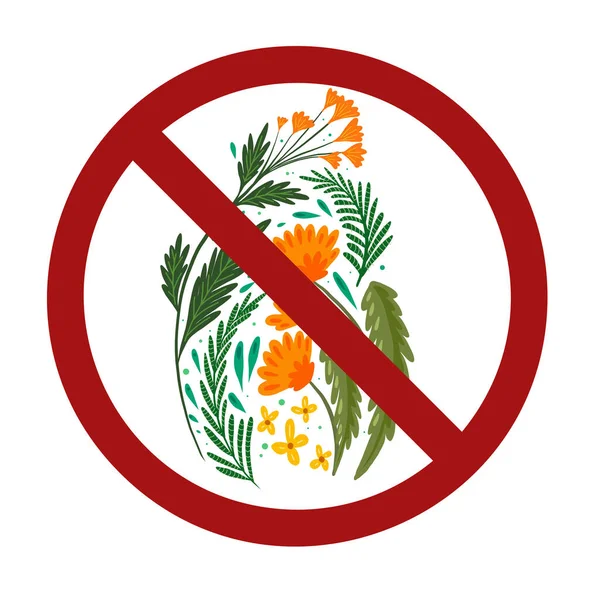 Dzikie Zioła Kwiaty Znaku Zakazu Niebezpieczeństwo Zatrutych Roślin Zbieranie Kwiatów — Wektor stockowy