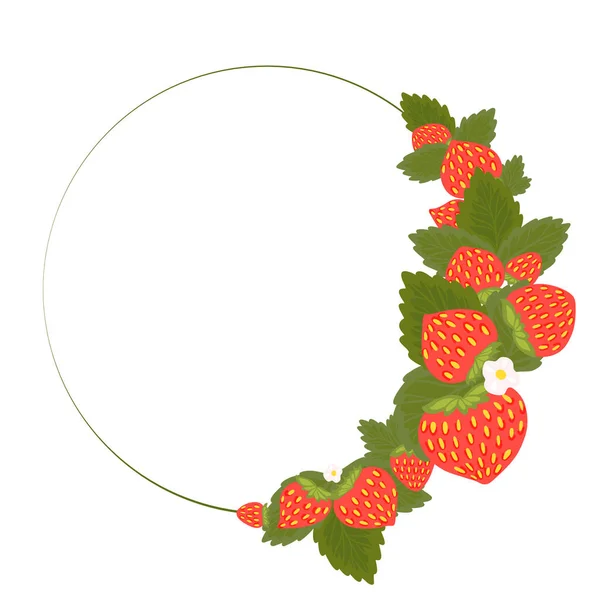 Cadre Semi Circulaire Avec Fraises Feuillage Fleurs Place Pour Texte — Image vectorielle