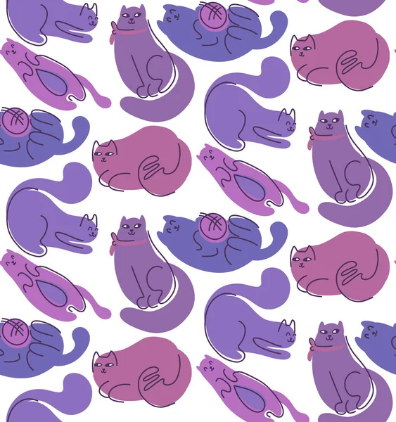 Seamless Pattern Cute Abstract Lazy Cats White Background Vector Texture — Stock Vector