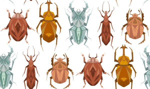 Beyaz Arka Planda Sıra Sıra Dizilmiş Geometrik Böceklerin Kusursuz Deseni — Stok Vektör