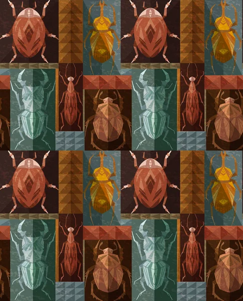 Modèle Sans Couture Avec Des Insectes Géométriques Mosaïque Rectangle Texture — Image vectorielle