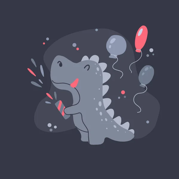 Joyeux Petit Dinosaure Qui Fait Exploser Des Ballons Pour Son — Image vectorielle