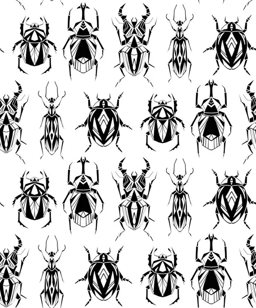Beyaz Arka Planda Geometrik Böceklerin Sıralandığı Kusursuz Monokrom Deseni Siyah — Stok Vektör
