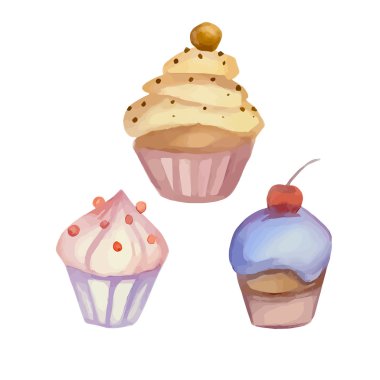cupcakes çizilmiş seti el