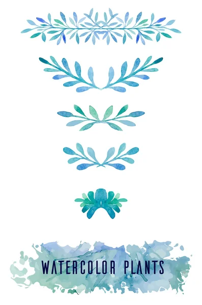 Ensemble de plantes aquarelles bleues — Image vectorielle