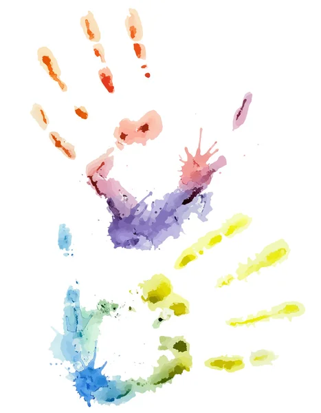 Impressões aquarelas de mãos de crianças — Vetor de Stock